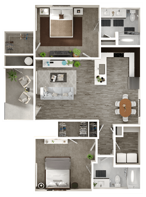 Floor plan for 2 beds, 2 baths, 1219 sqft